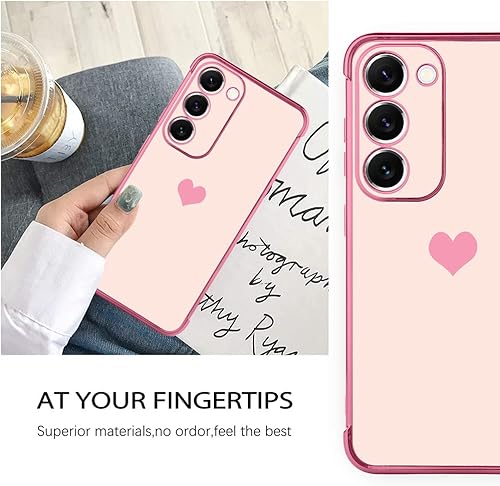Miniatura 6 de KANGHAR Funda compatible con Samsung S23 Plus 5G para mujeres y niñas, borde chapado en forma de corazón de amor suave, parachoques de TPU suave con