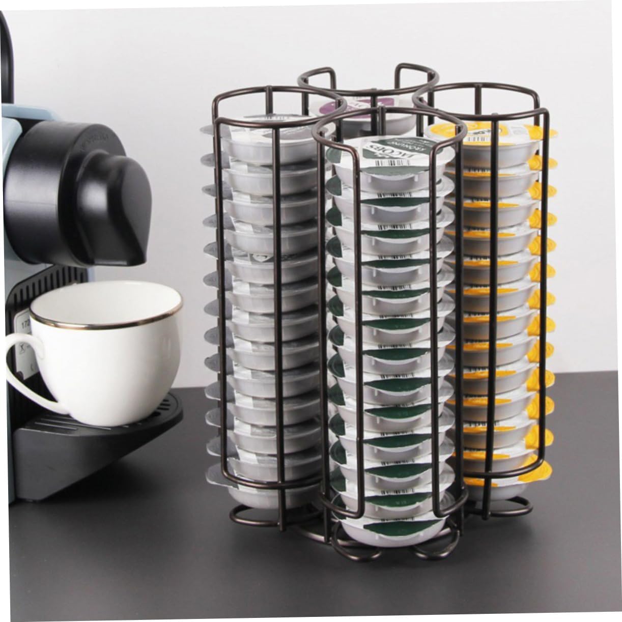 Mikinona 1pc Coffee Capsule Rack Rotating Storage Stand for Office and Home Vertical Organizer for -saving Design Black Finish