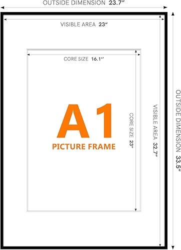 Miniatura 5 de Homso Marco de fotos A1 para póster, imágenes A2 con paspartú o 23.4 x 33.1 pulgadas sin paspartú, marcos de metal con borde fino con plexiglás para