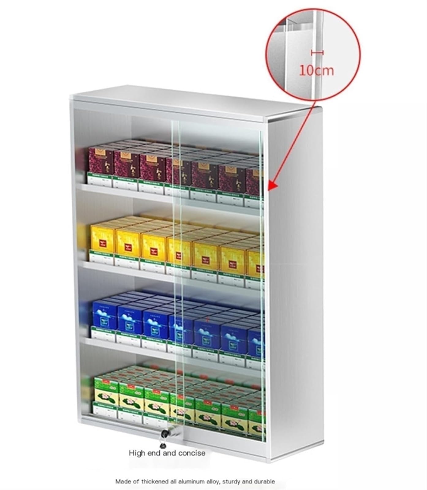 Vitrina de aluminio multicapa con cerradura para tienda de conveniencia, oficina, tienda de regalos, bar, mostrador negro (56,5 x 17,3 x 75 cm)