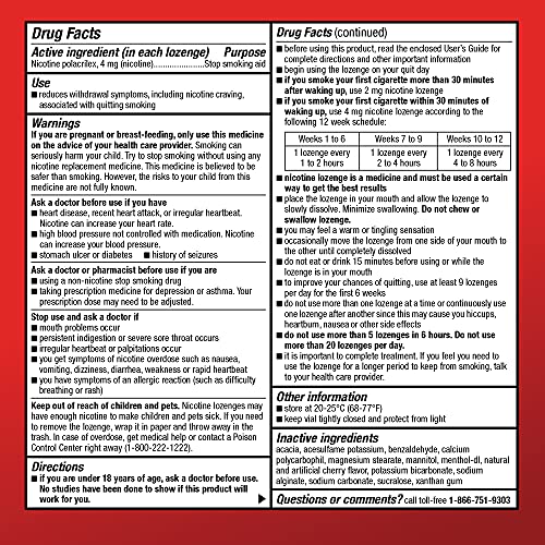 Image of Amazon Basic Care Mini Nicotine Polacrilex Lozenge, 4 mg, Cherry Ice Flavor, Stop Smoking Aid, Reduces Withdrawal Symptoms, Reduces Cravings, 135 Count