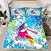 Ski Bedding Set Twin Size Cartoon Skiing Skier Snowboard Fitted Sheet 2Pcs Watercolor Tie Dye Graffiti Bed Sheet Kids Boys Girls Room Decor Winter Sports Games Deep Packet Sheet,1 Pillowcase