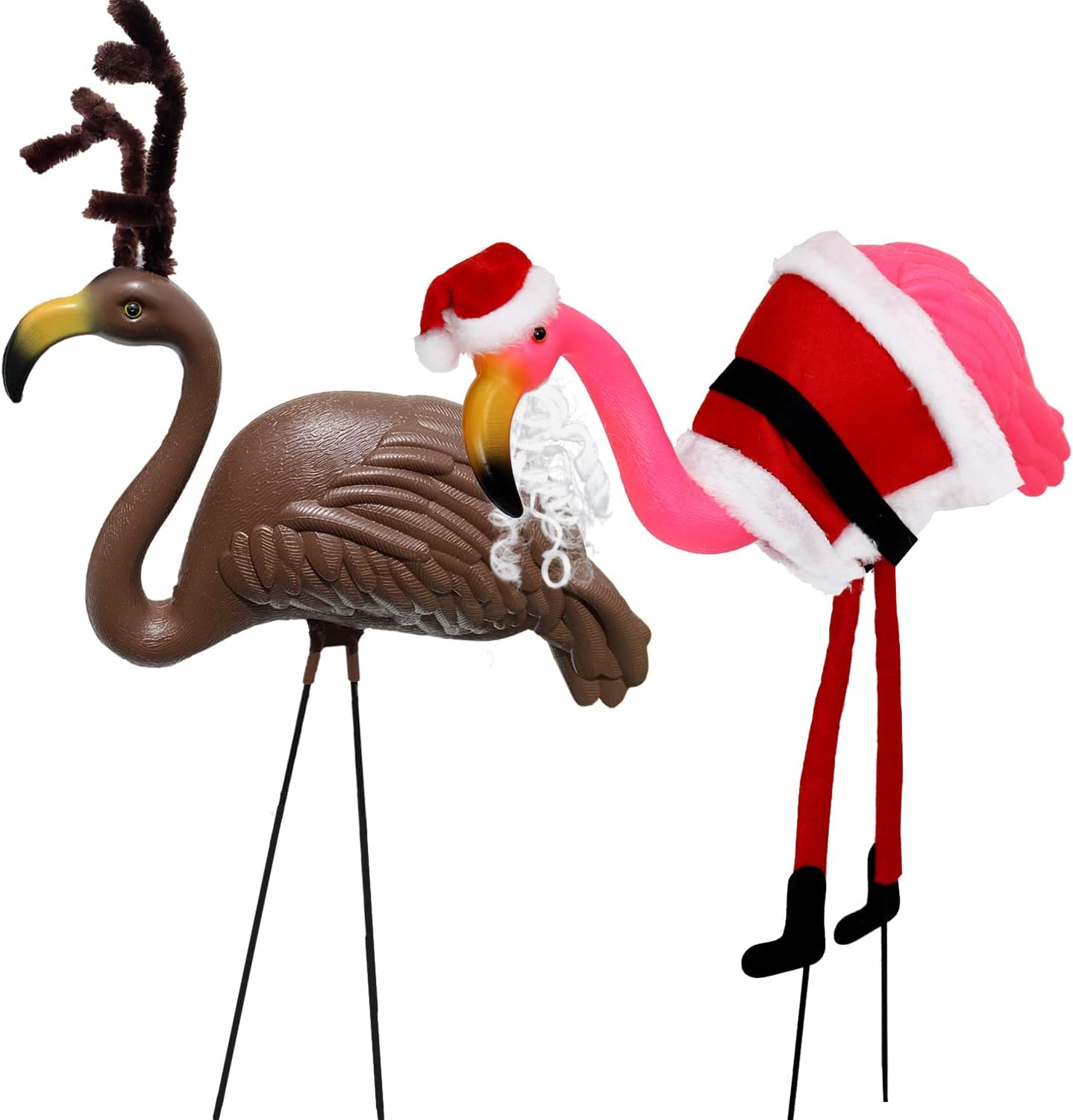 GIFTEXPRESS 2-Pack Large Christmas Flamingo Yard Ornaments, Christmas Yard Decoration Outdoor, Reindeer Flamingo and Santa Flamingo