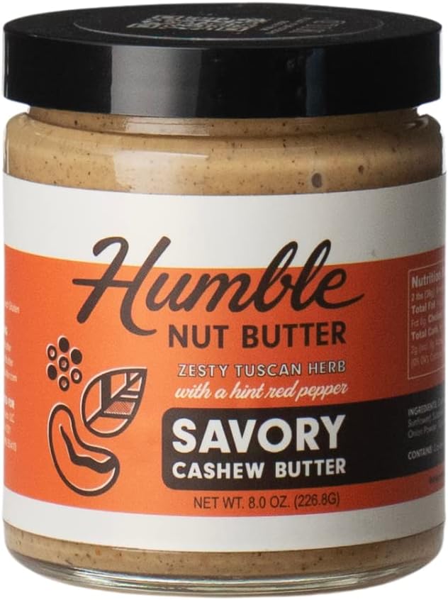 Humble Nut Butter | 8.0 oz (Pack of 1) | Sundried Basil Cashew Butter | High Protein Healthy Snacks | Gluten Free & Vegan | Garlic, Basil, Sundried Tomatoes & Red Pepper | Gourmet Housewarming Gift