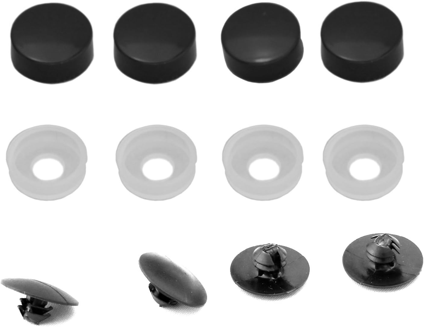 LFPartS Clips and Caps to Attach on 2 Bottom Empty License Plate or Frames Holes (Black Caps)