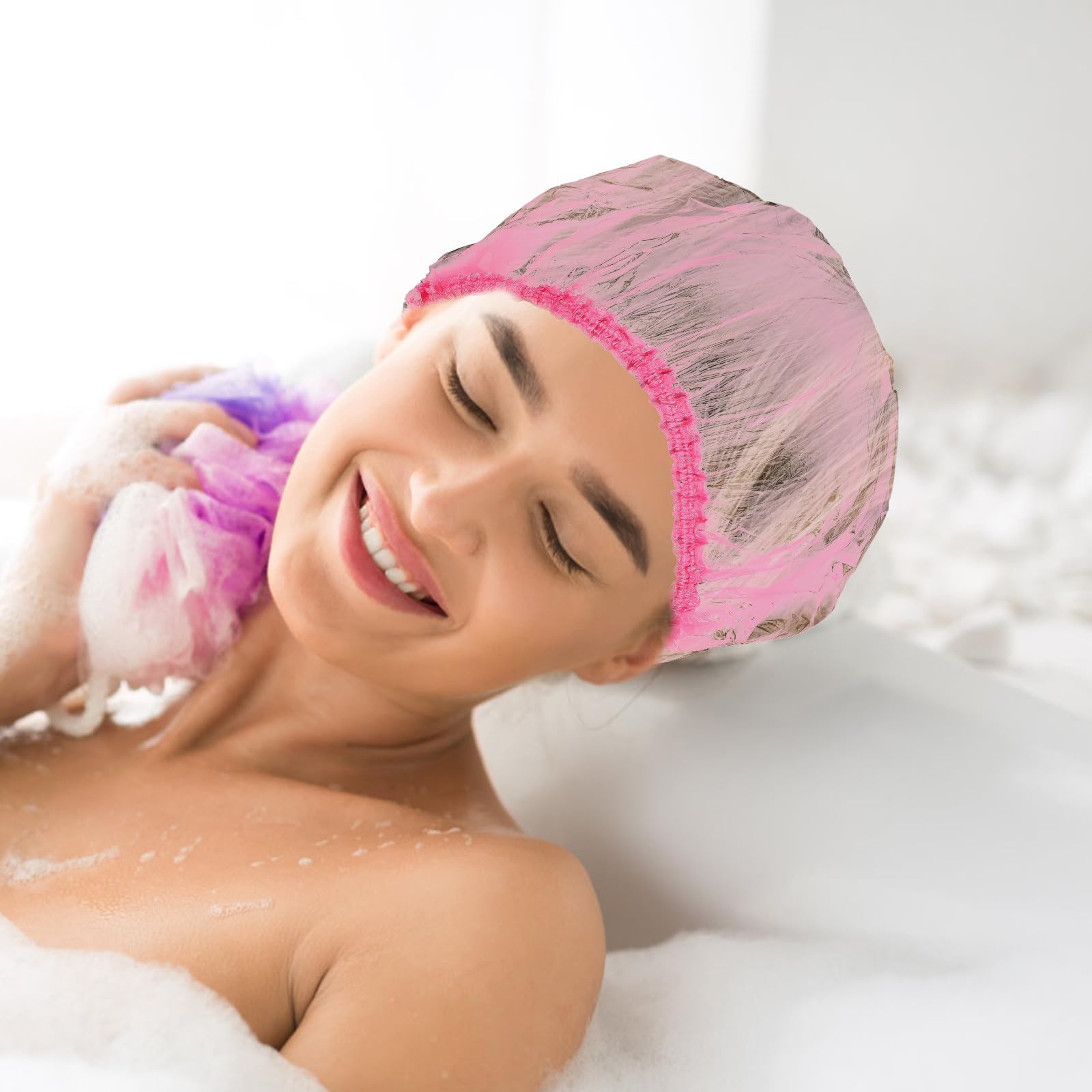 Große Duschhaube Rosa für Damen aus Kunststoff 500 Stück Elastische Wiederverwendbar Badekappen Einfach zu Tragen für Duschen und Spa