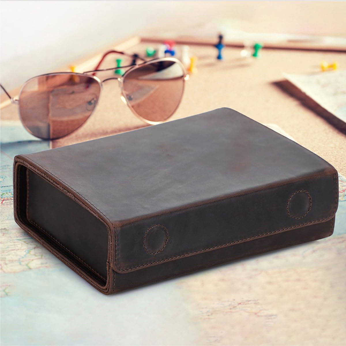 3-osobowe pudełko do przechowywania okularów z prawdziwej skóry dla kobiet i mężczyzn, etui podróżne w stylu vintage na 3 okulary przeciwsłoneczne, przenośny organizer na okulary do domu na świeżym