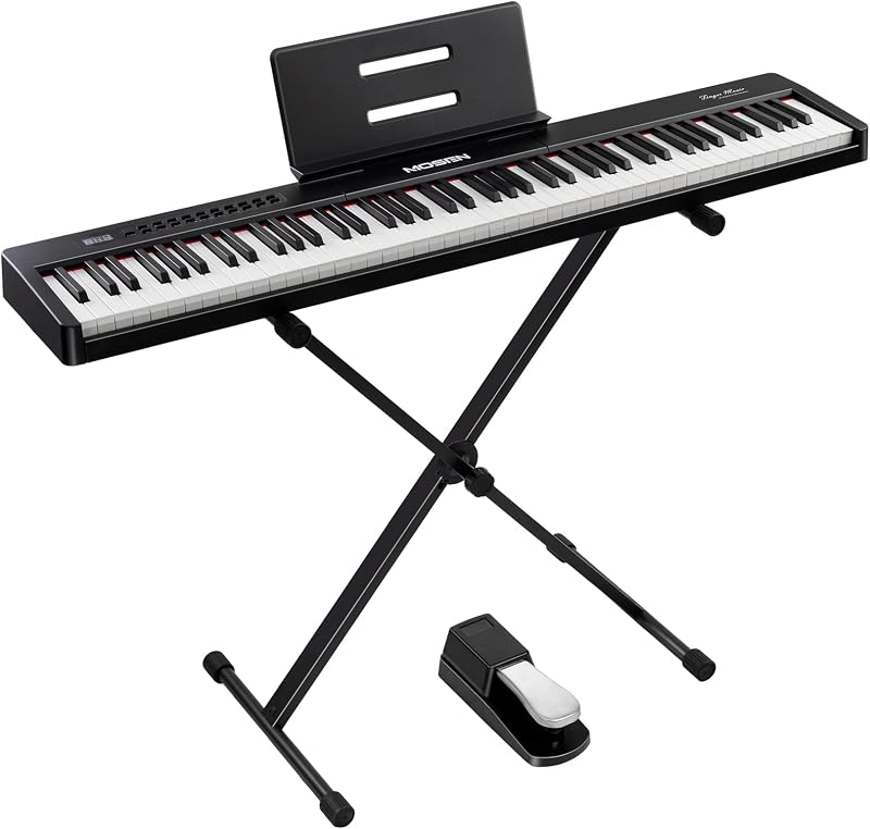 MOSEN 88 Key Digital Piano, Portable Full Size Semi Weighted for Beginners | 380 Tones, 128 Rhythms, Complete Kit With X Stand & Sustain Pedal, Usb Midi 88 Key Electric Piano for Beginner Home Use