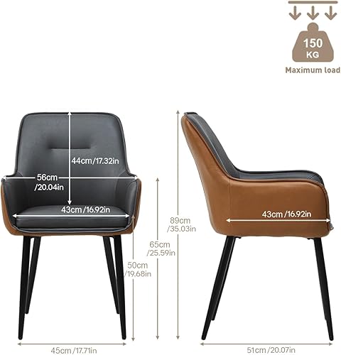 Miniatura 3 de TUKAILAi Modern Design Dining Chairs Set of 2, Faux Leather Accent Chairs with Cushioned Seat and Arms, Upholstered Leisure Armchairs for Kitchen