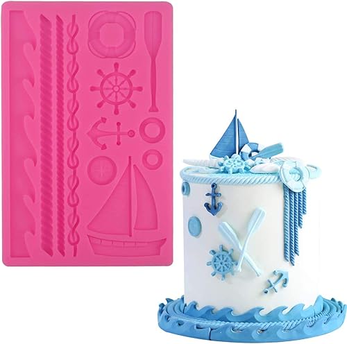 Molde de silicona con temática de velero, moldes de fondant, olas de mar, moldes de silicona para pasta de goma, moldes de chocolate para decoración