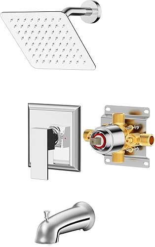 SunCleanse Kit de bañera de ducha juego de grifo de bañera y ducha válvula incluida con cabezal de ducha de lluvia de 8 pulgadas y boquilla de