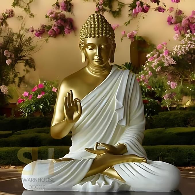 Image of SwarnHouse Decors Beautiful Sitting Buddha Idol Statue for Home & Garden - Big Size 2 Feet ( Off White )