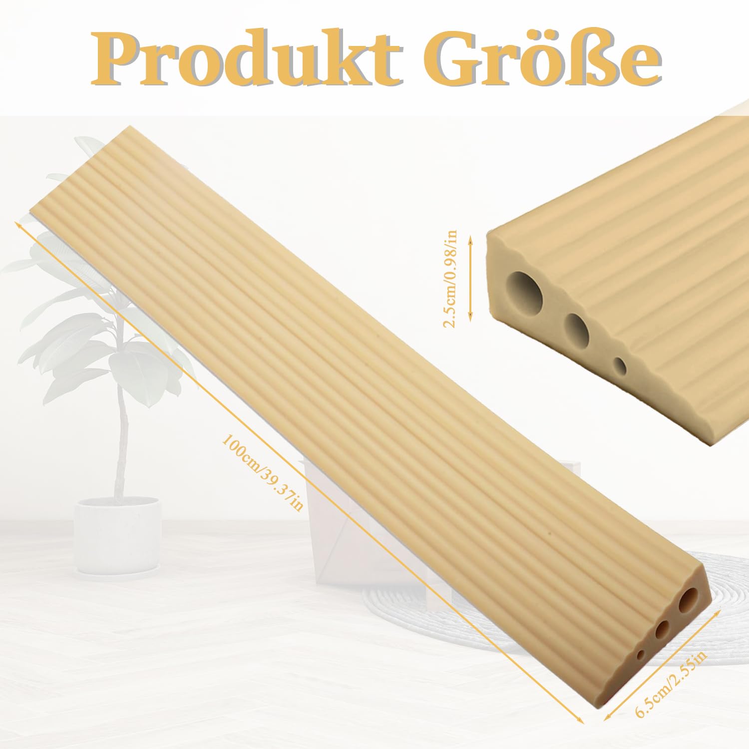 Rampa progowa do drzwi, 100 x 6,5 x 2,5 cm, rampa progowa z PCW, antypoślizgowa gumowa rampa najazdowa do wózka inwalidzkiego, wózka dziecięcego, chodzika lub skutera (żółty żagiel)