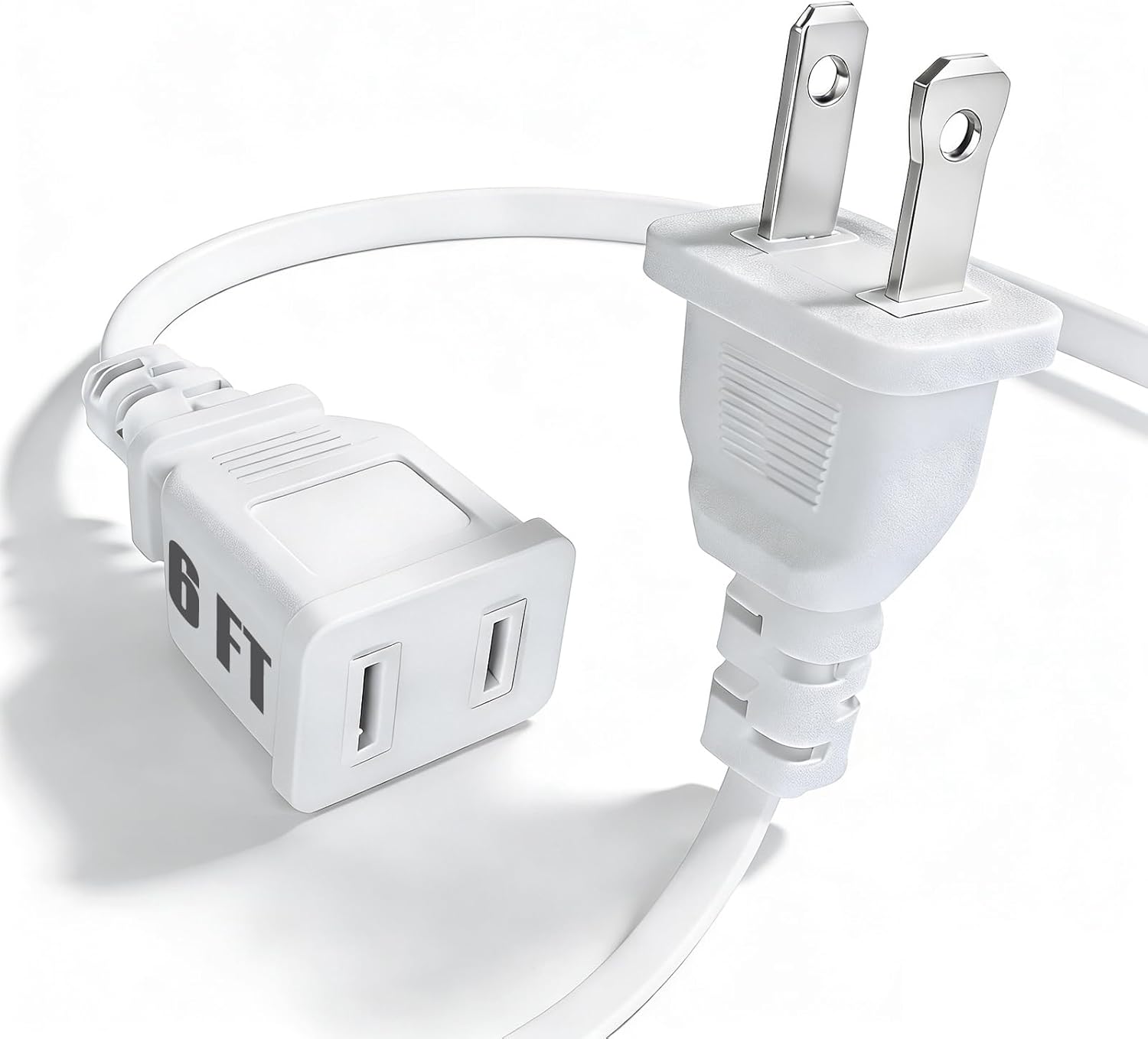 6FT Short White Slim 2 Prong Polarized Extension Cord ，10A/125V/1250W Male to Female Indoor Thin, Single Outlet for Small Home Appliances, Lamps, Chargers, Office Electronics & Festive Decor