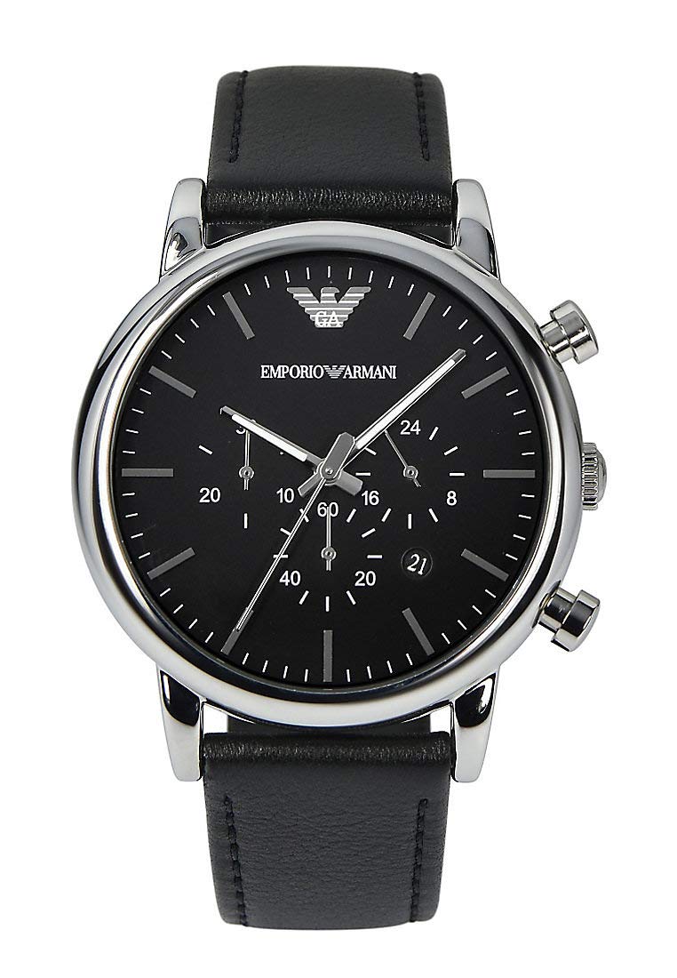 Emporio Armani Leather Chronograph Black Dial Men Analog Watch - Ar1828, Black Band