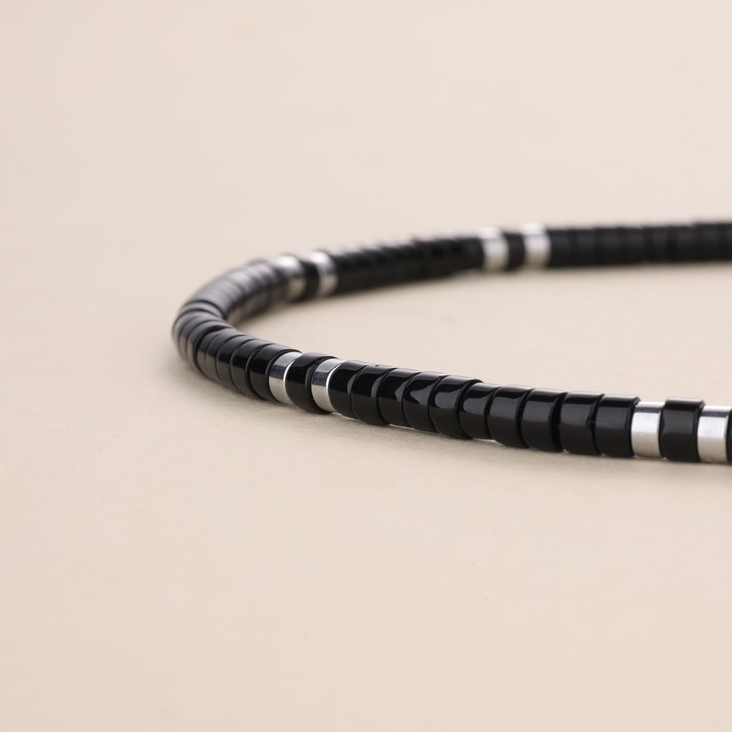 GAVU Black Stone Hematite Heishi Crystal Bracelet, Beaded Necklace for Men, Jewelry Set for Men