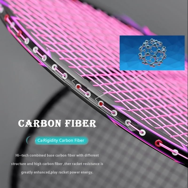 Badminton Set Racchette da Badminton Professionali in Fibra di Carbonio, Corde, Racchetta Ultraleggera con Borse, Sport velocità for Adulti(Pink)