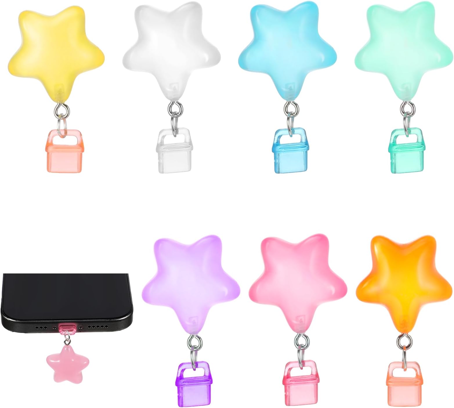 Cute Star Dust Plugs - 7 Pack Charms for Phone, Tablet & Gaming Controller - Type C Port Protector, Kawaii Anti-Dust Plugs Gift for Women & Girls