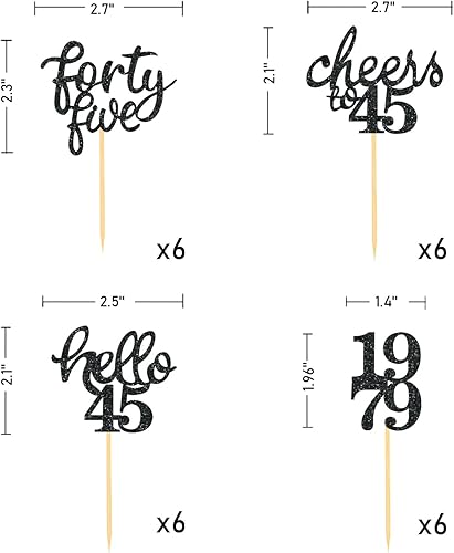 Miniatura 7 de 24 decoraciones para cupcakes de cumpleaños 45 con purpurina para decorar tartas de cumpleaños número 45 para celebrar fiestas de cumpleaños de