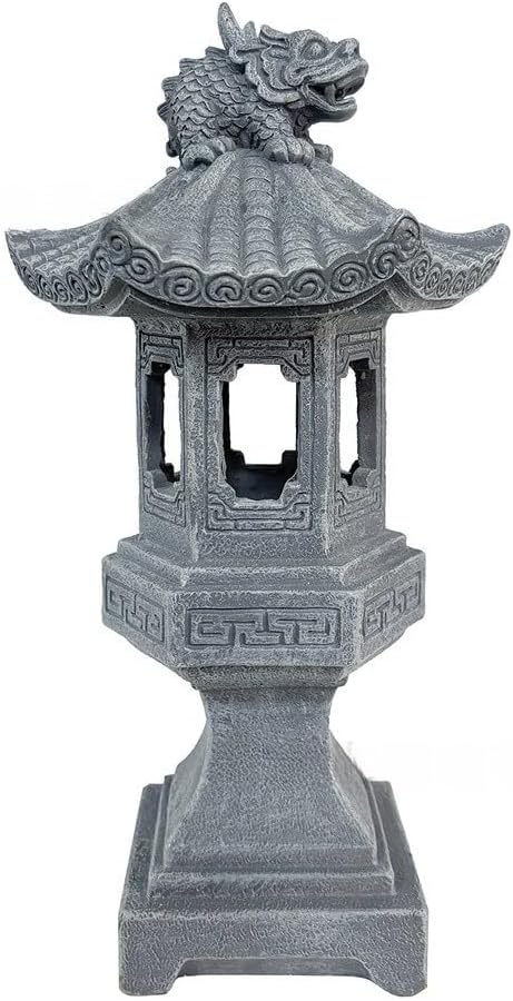 Resin Pagoda Lamp Outdoor Gardens, Zen Spire Decorative Light with Texture & IP44 Waterproof, Automatic Day/Operat(A)(A)