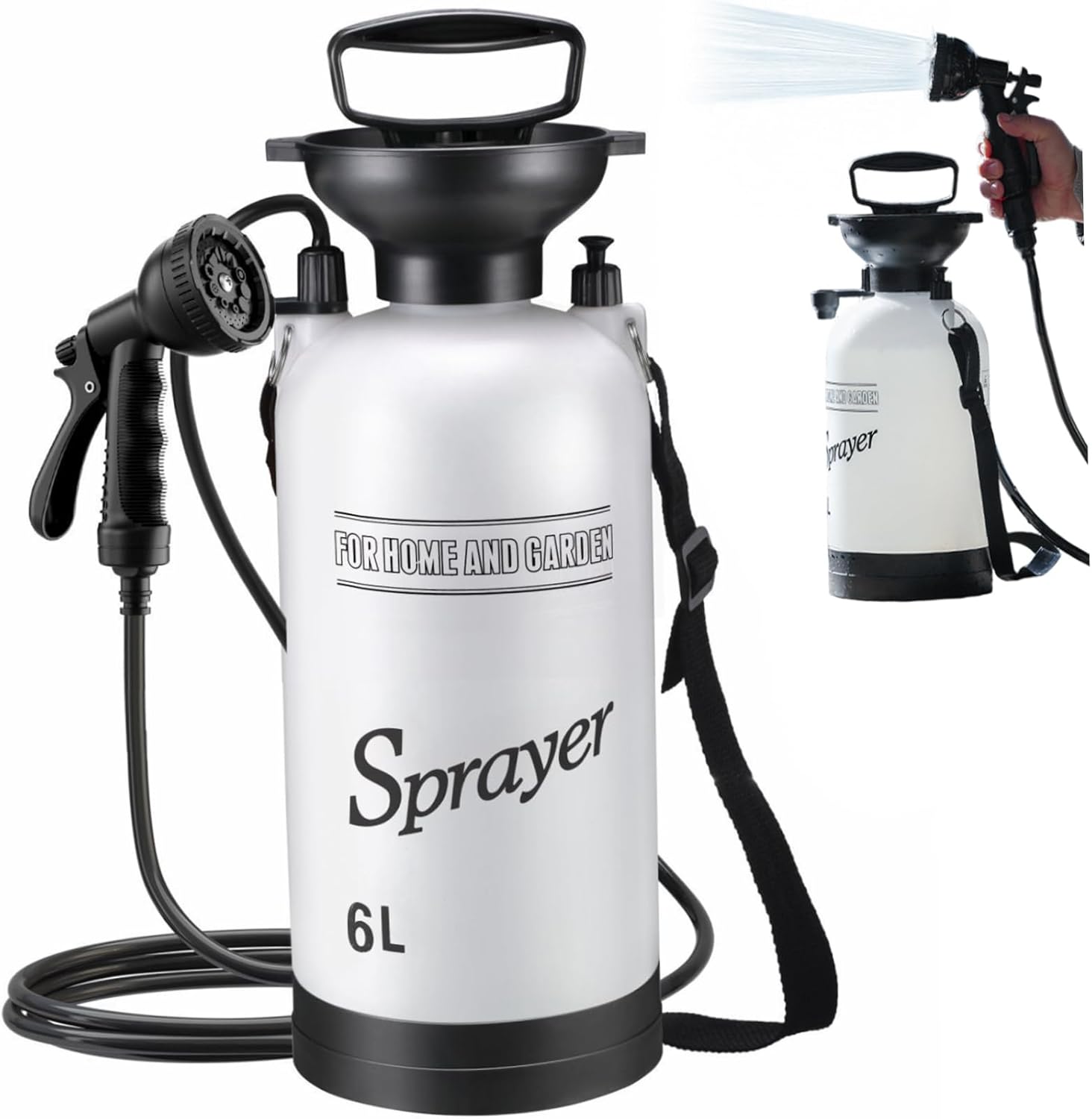 Portable Camping Shower, 6L Portable Shower with 10 Modes Sprayer Head and 9.84ft Hose for Garden Picnic Hiking Beach Car Cleaning