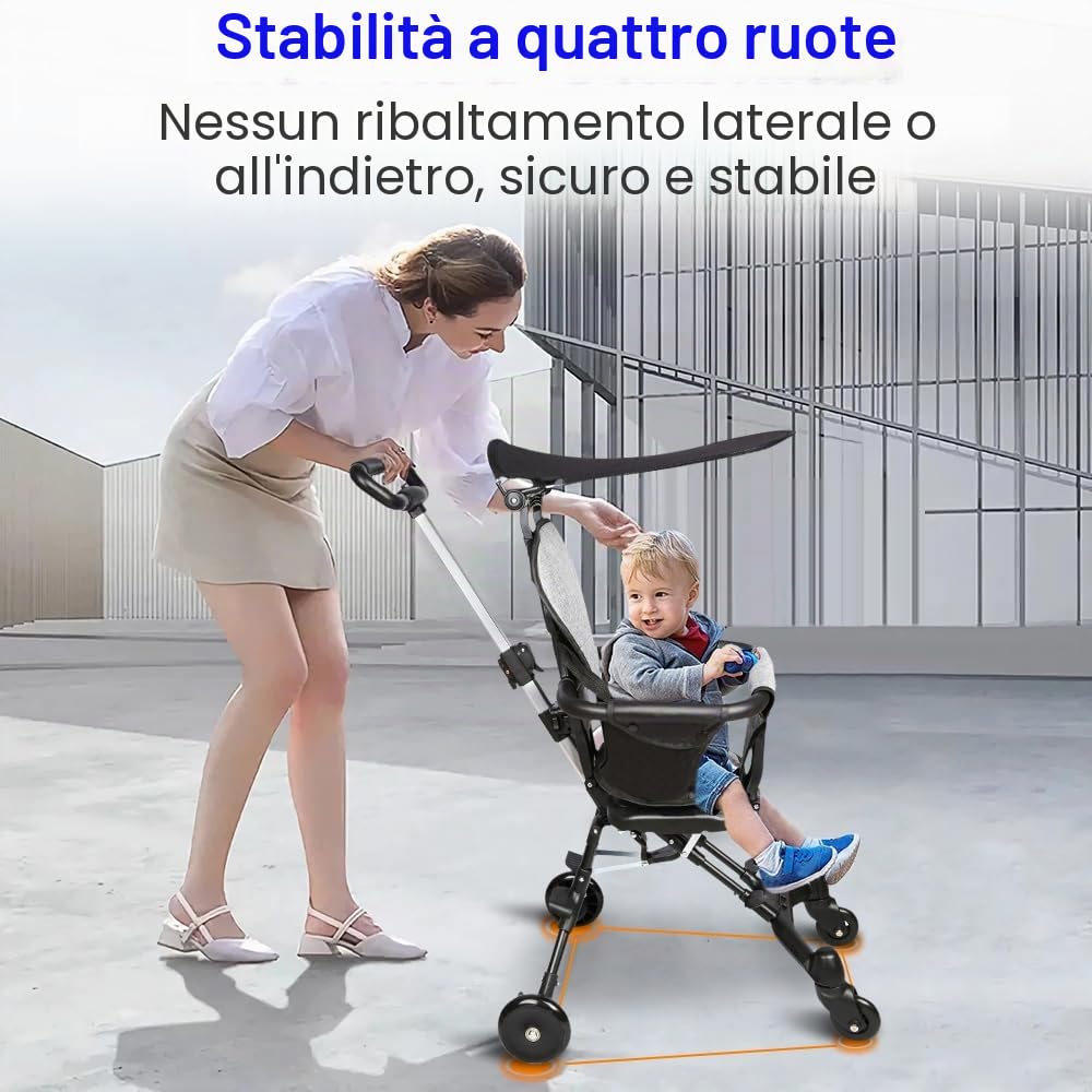 Homewell Passeggino leggero, passeggino portatile, pieghevole, adatto da 6 mesi a 4 anni, con parasole nero, può essere portato a bordo, nero+grigio (nero)