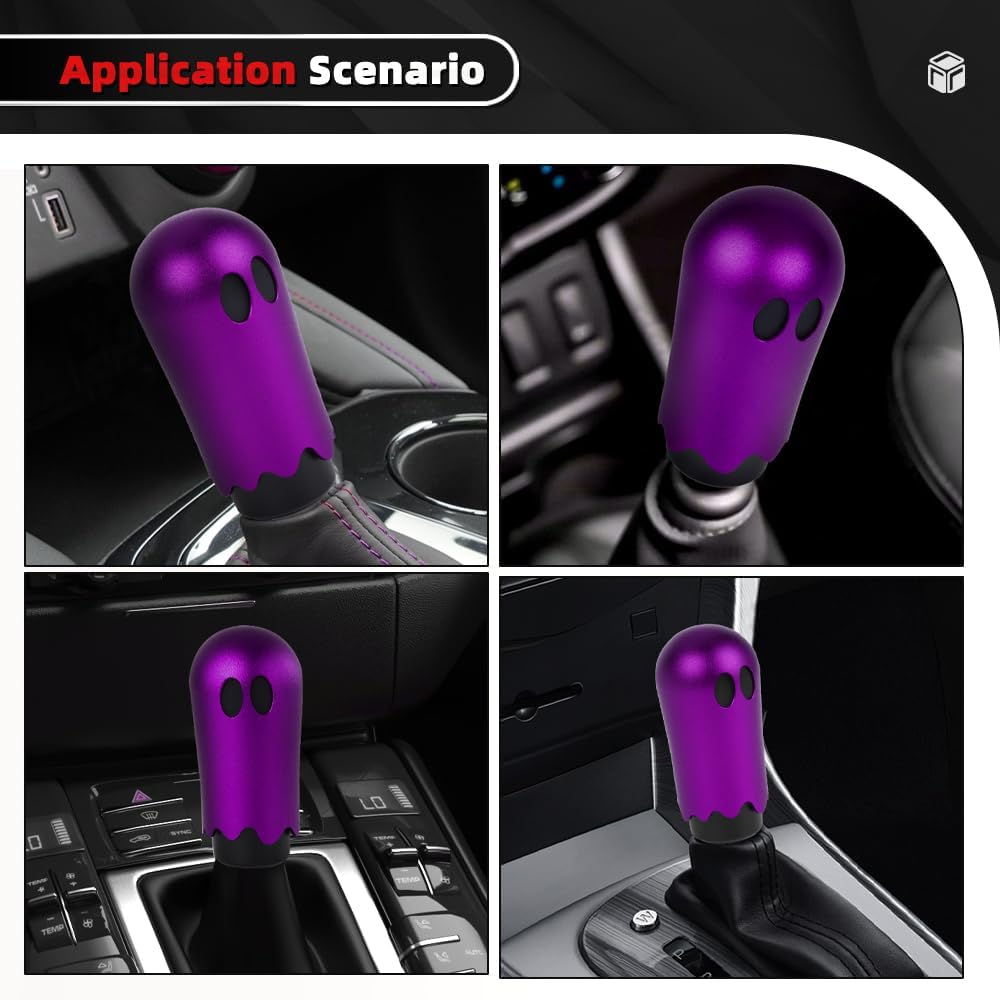 muge racing Ghost Shift Knob, Aluminum Weighted Automotive Gear Shift Manual knobs Lever with 3 Threaded Adapters M8 M10 M12 x 1.25, Universal for Vehicle Funny Cool Spooky Car Accessories (Purple)