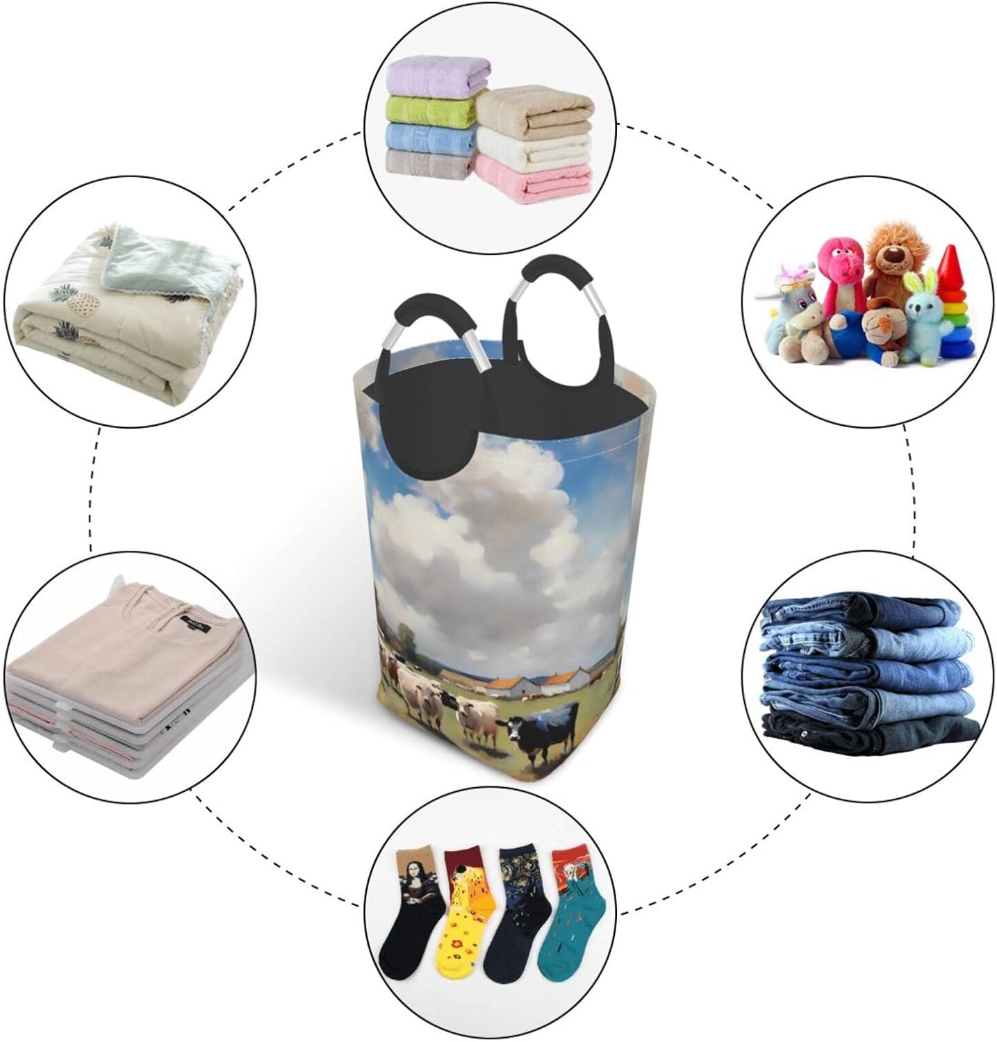 A large farm. Square storage bag 50L, suitable for multiple scenes, foldable dirty clothes storage basket.