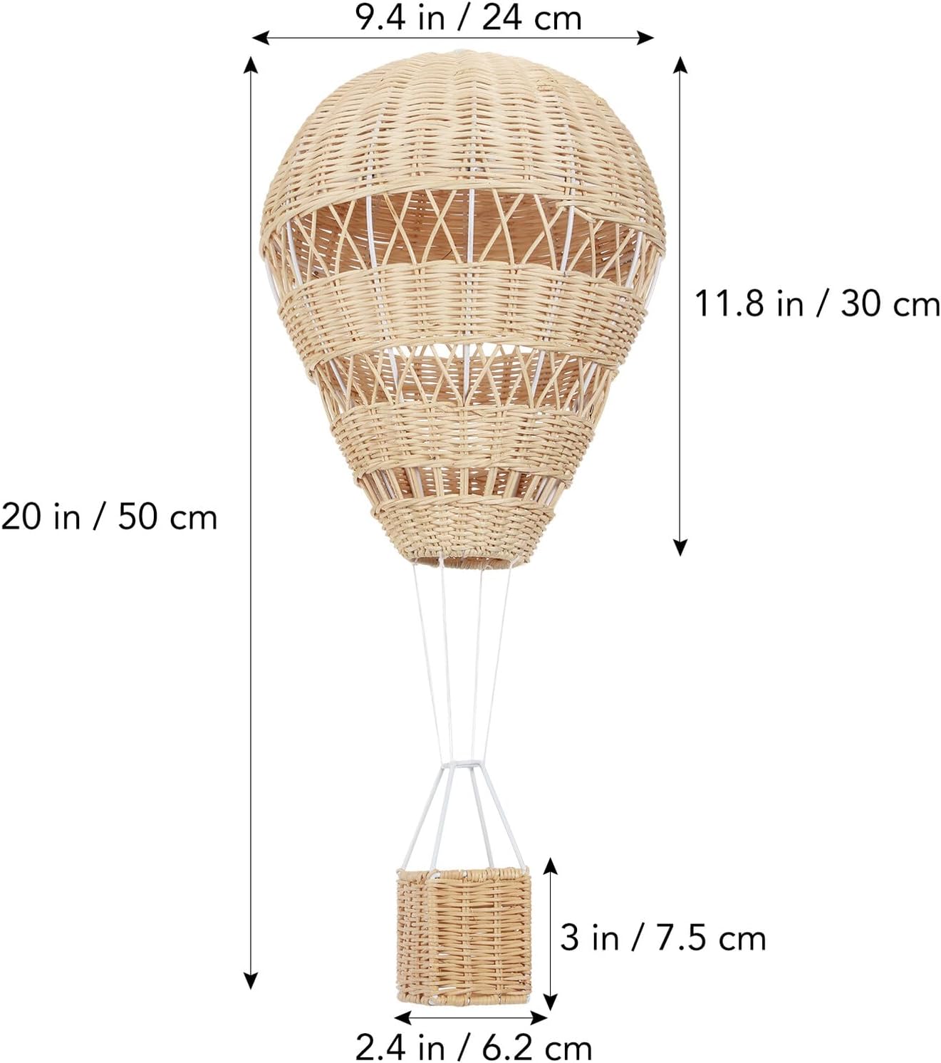 Handcrafted Rattan-Woven Hot Air Balloon Pendant, Real Rattan Decorative Hanging Ornament for Nursery and ’ Room Photo Prop, Wall-Mounted Home Décor Accent