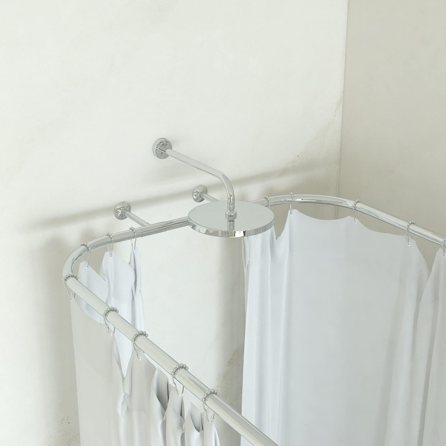 Naiture Hoop Shower Curtain Rod Rectangular Shape for Clawfoot Tub with Ceiling Support, 60" L X 32" W Never Rust Stainless Steel, Chrome Finish