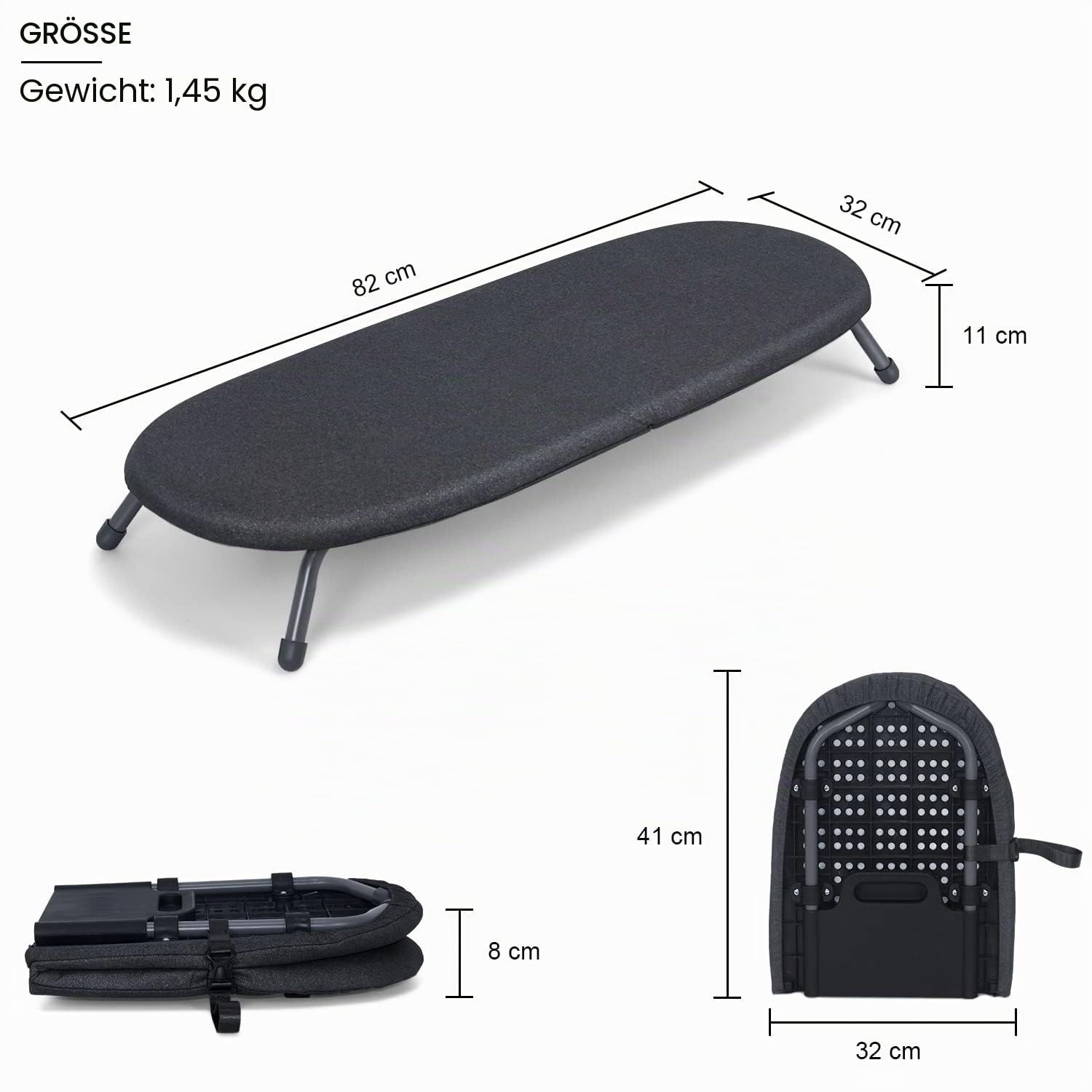 Duwee Bügelbrett Kleines klappbar, zusammenklappbares Bügelbrett mit hitzebeständigem Bezug, tragbar, kompakt und platzsparend, 32 x 82 cm
