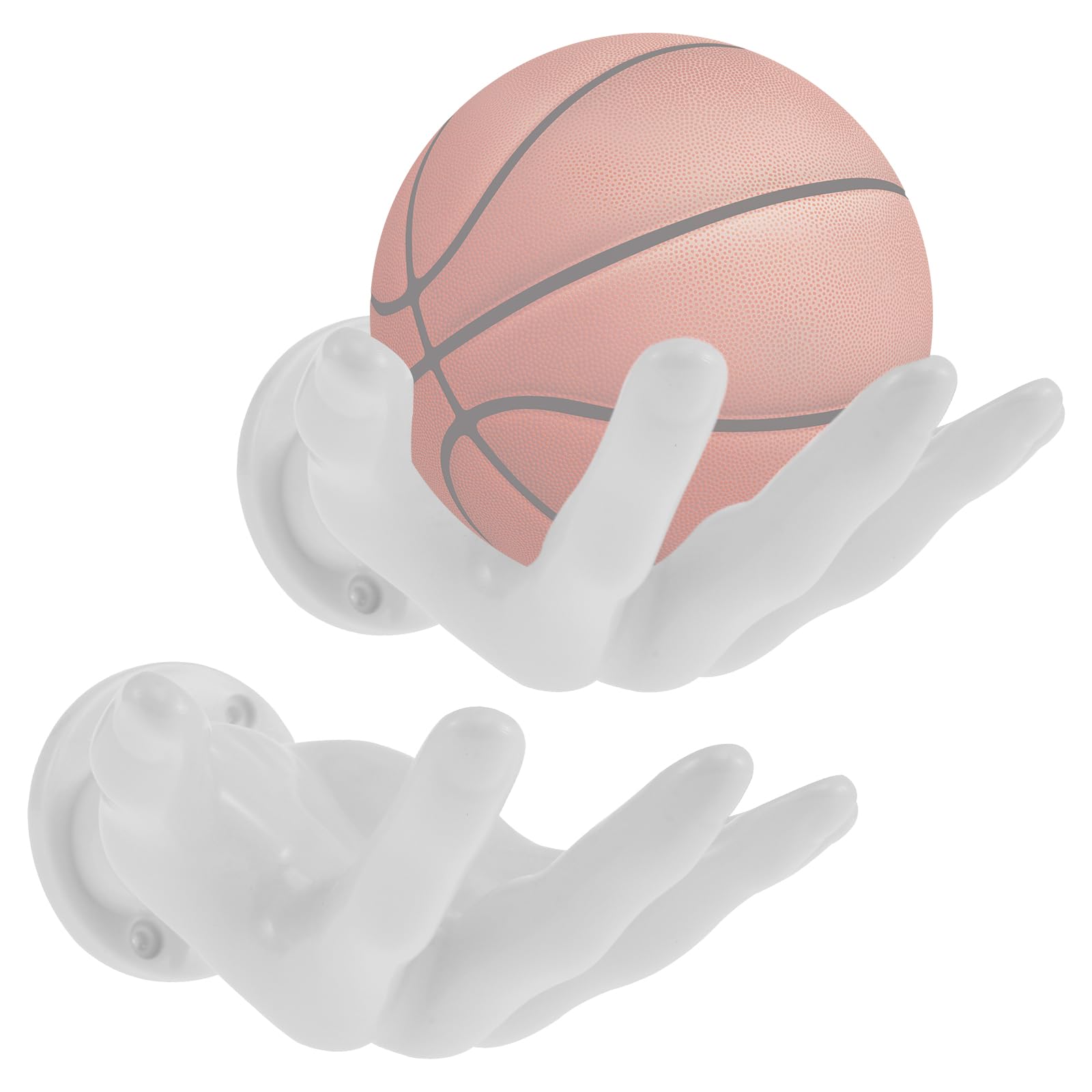 RHAIQBVC 2PCS Hand Shaped Ball Rack Wall Mounted Basketball Storage Rack Easy Installation Space Saving Sports Ball Holder Unique Hand Sculpture Ball Holder for Basketball Football (2PCS White)