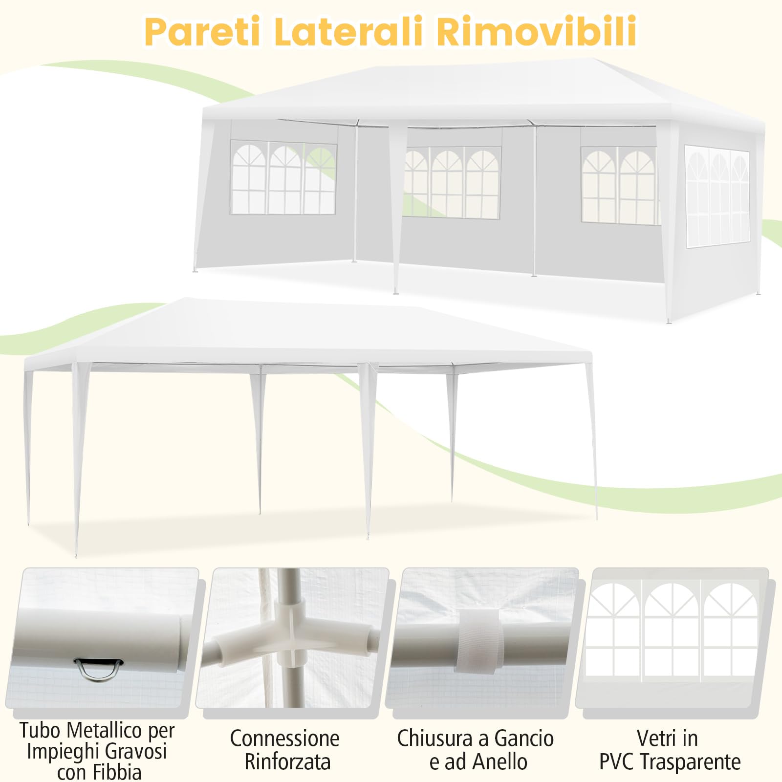 COSTWAY Gazebo da Giardino 6 x 3 m, Tendone per Feste con 4 Pareti Rimovibili, con Borsa di Trasporto, Impermeabile Protezione UV, per Matrimonio Eventi e Barbecue