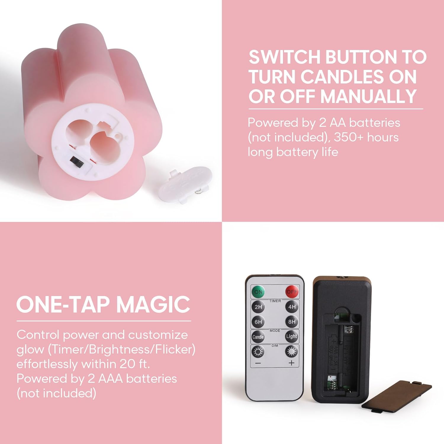Pink Flameless Pillar Candles with Remote, Flickering LED Wax Candles Battery Operated, Aesthetic Home Decor Set of 2