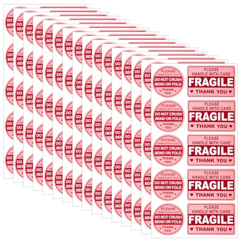 500 Stück Zerbrechliche Aufkleber Fragile Stickers Vorsicht Labels Handle with Care Paketaufkleber Rosa Warnetiketten für Versand und Umzug Selbstklebende Achtung Signaletiketten