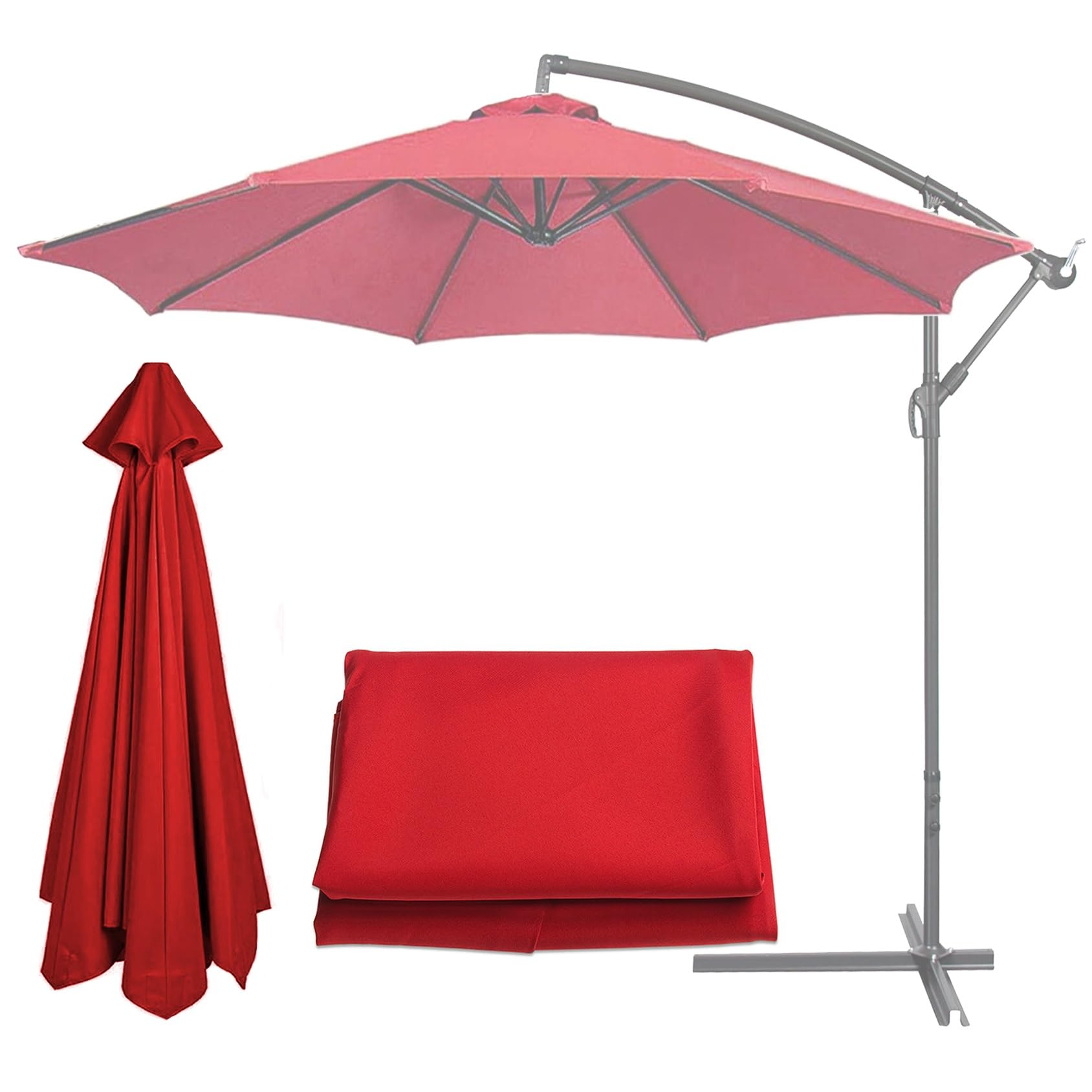 Replacement Parasol 6/8 Ribs Garden Patio Umbrella Fabric Canopy Cover - For Garden Patio Yard Beach Pool Market Table (2M/2.7M/3M) (Color : Red, Size : 8 ribs-3m(9.8ft))