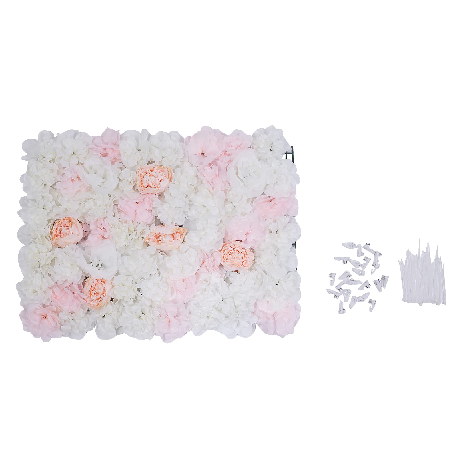 Künstliche Blumenwand 20 Stück Seide 40x60cm Rosa Weiß Hochzeitsdeko | Lebensechte Seidenblüten, wasserdurchlässiges Gitterdesign, für Balkon, Hochzeiten und Fotostudios, pflegeleichte Wanddeko