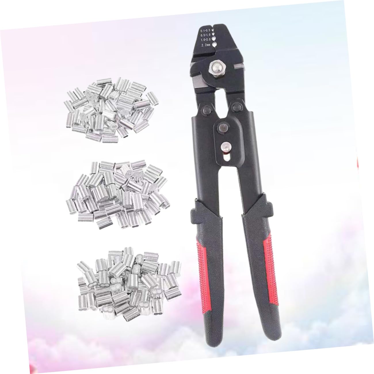 Toddmomy Pinza Crimpatrice per Funi e Cavi con 180 Manicotti in Alluminio, Acciaio al Carbonio e Pvc, 4 Posizioni di Crimpatura, per Attrezzatura Pesca e Lavoro Preciso