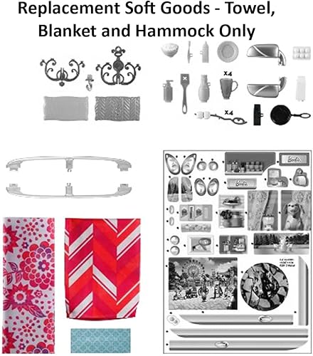 Miniatura 6 de Barbie Piezas de repuesto Pop-Up Camper Playset - CJT42  Repuesto Soft Goods - Toalla, Manta y Hamaca