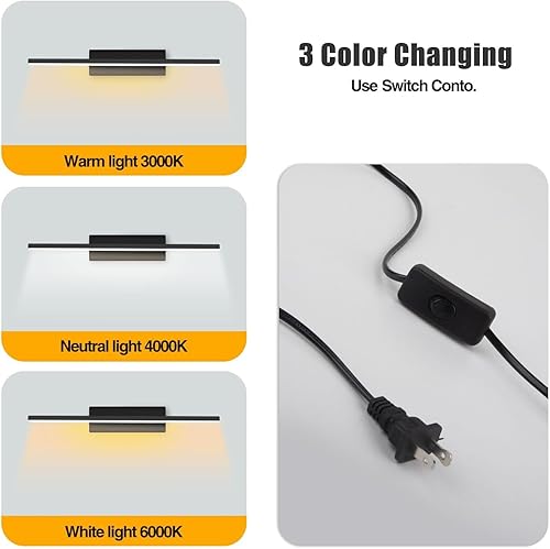 Miniatura 4 de Apliques de pared con enchufe LED, con luces de lectura montadas de 6 W, 3 temperaturas de color, con cable de enchufe de 6 pies e interruptor de