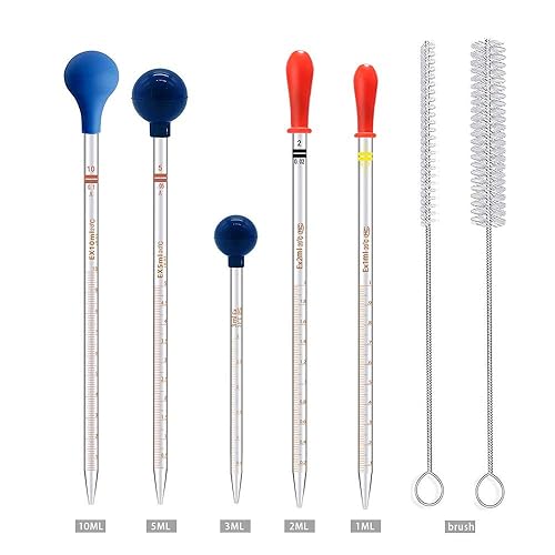5 pipetas graduadas de vidrio grueso para pipetas líquidas y líquidas, 0.0 fl oz, 0.1 fl oz, 0.2 fl oz, 0.3 fl oz, 2 unidades para cada uno con
