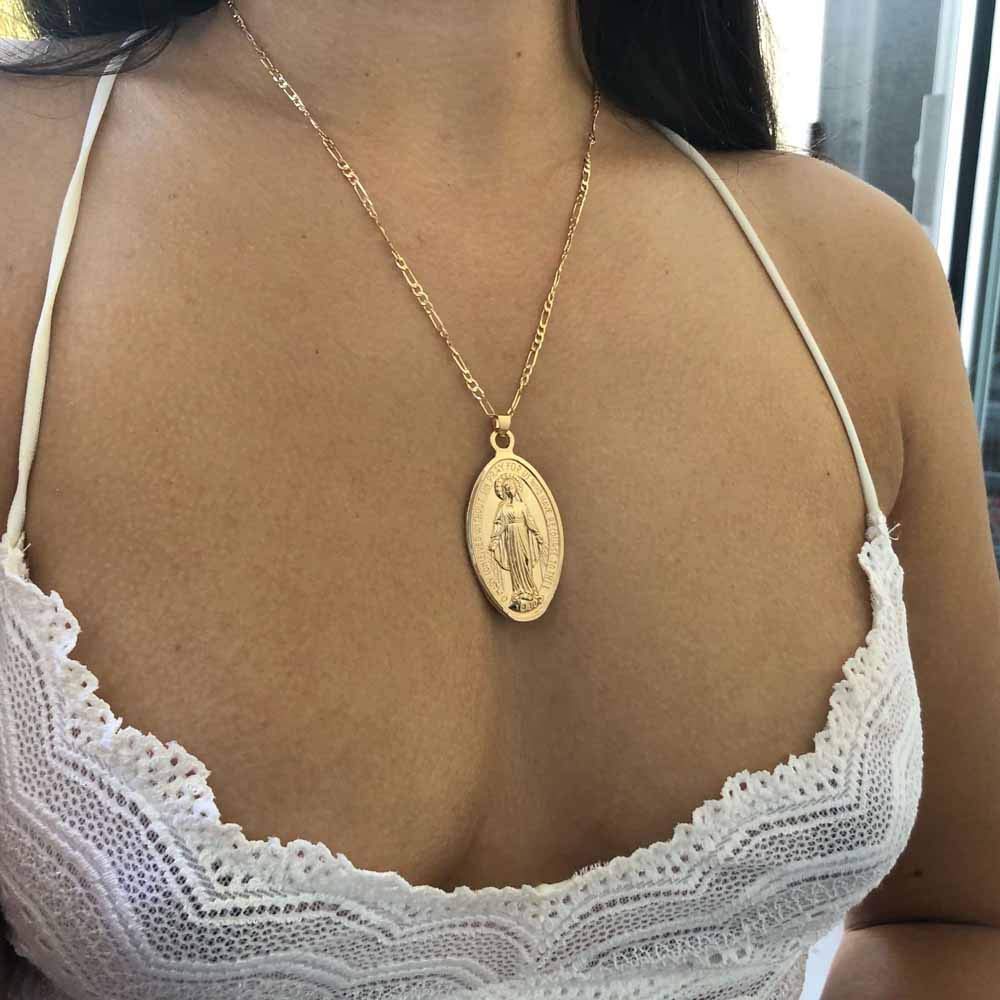 Jovono Bohemian Necklace Virgin Mary Pendant for Birthday Friendship Jewelry Mothers Day Gift (Gold)