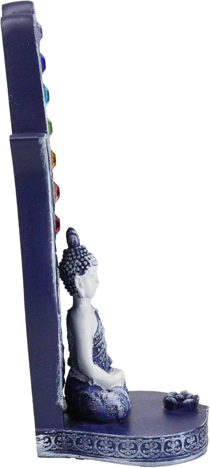 Ebros Gift Blue and White Nirvana Sacred Symbol Hamsa Palm with Buddha Gautama and Rainbow Chakra Stones Incense Stick Holder Burner Home Decor Figurine 6" H Zen Feng Shui Vastu Accent