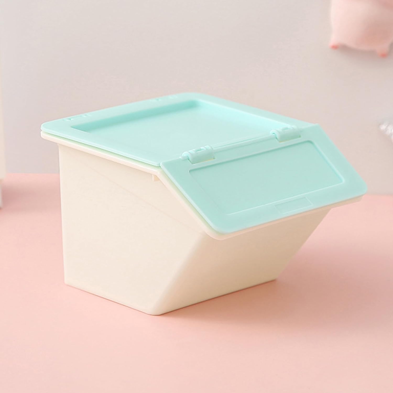 Stackable Desktop Storage Box, Plastic with Lid, Cute Design, For Stationery Jewelry Desk Office