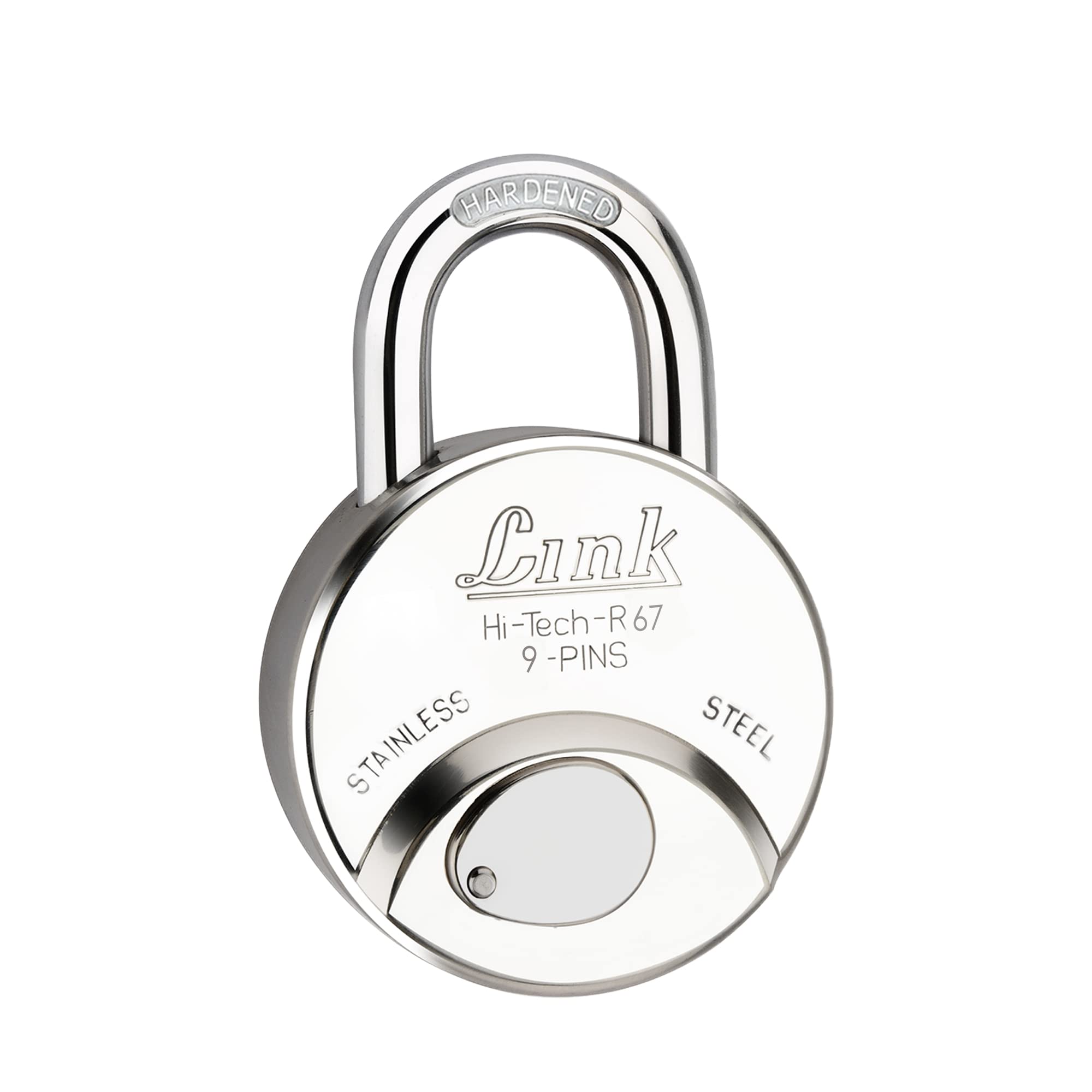 Link® Hi-Tech 67mm Round Lock | Stainless Steel Body | Hardened Shackle |1 Padlock|3 Silver Keys with Hi-Tech Nickle & Keychain | Made in India|