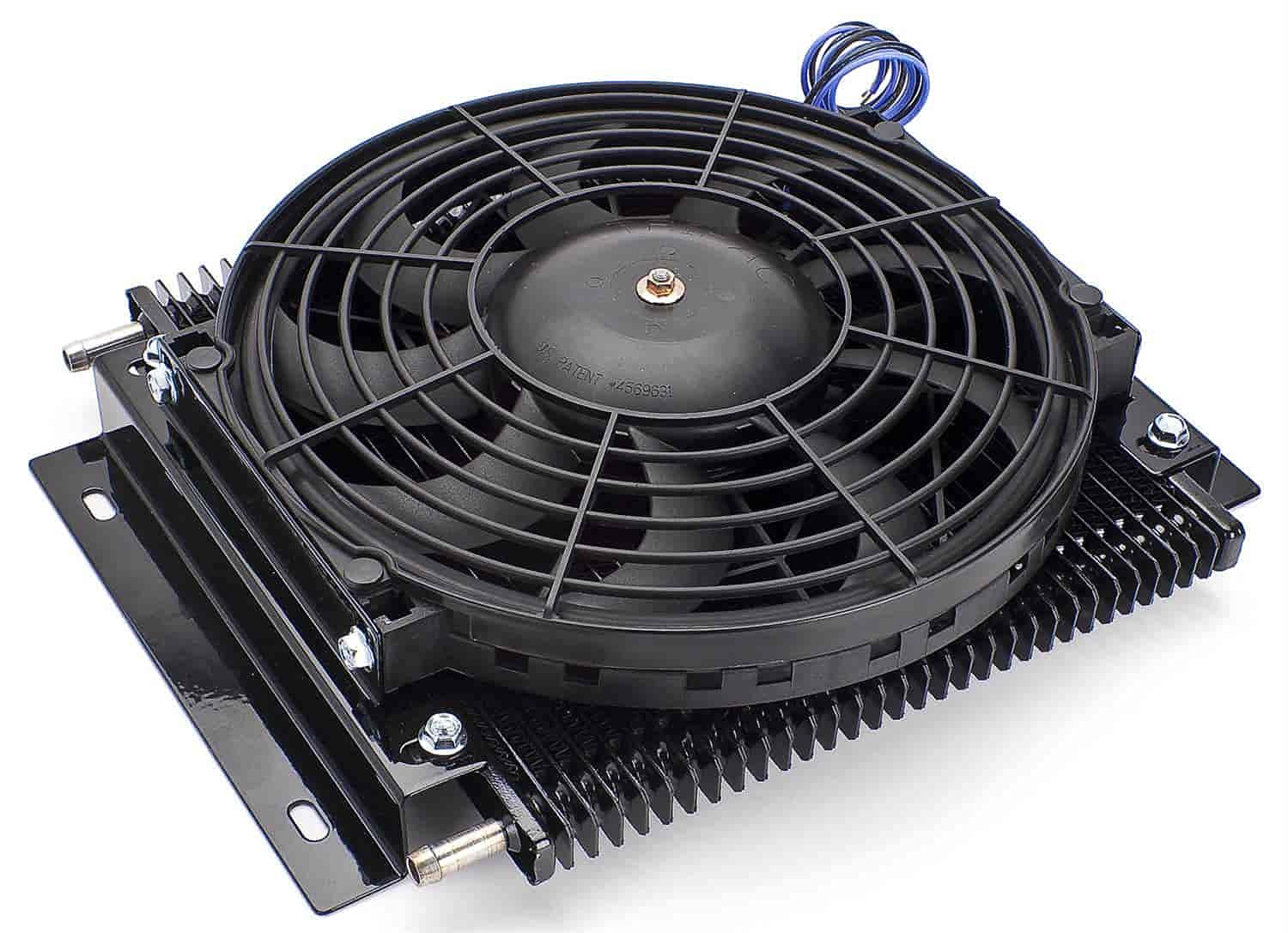 JEGS High Performance Transmission Cooler | 30,000 GVW | Fan Can Be Used As A Pusher Or Puller | 11 inches x 13.75 inches x 3.5 inches | 3/8 “ Push-On Connections