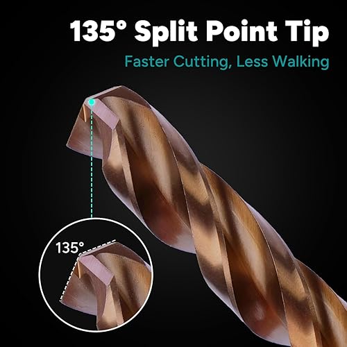 Miniatura 5 de Juego de brocas de cobalto de 3 flautas, brocas de metal M35 para metal y acero, vástago de 3 planos, punta dividida de 135 grados, para acero