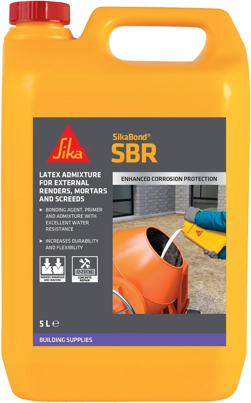 SikaBond SBR Waterproof General Purpose Bonding Agent and Admixture for Mortar,Screeds and Renders - 5L, White
