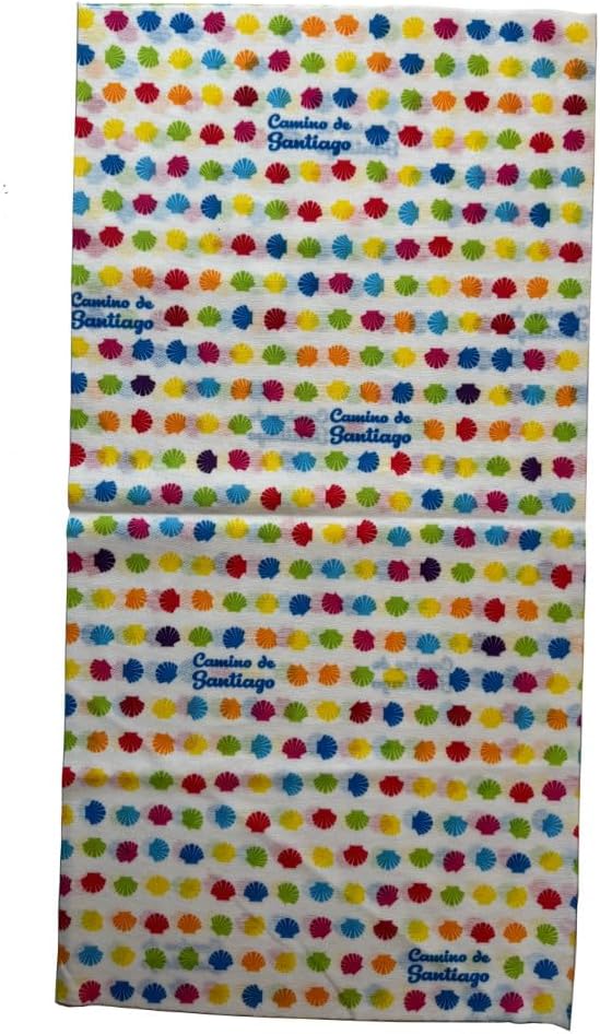 Jakobsweg Rainbow Shells, Multifunctional Scarf, Colourful Tubular Scarf with Shell Print, Seamless Bandana for Pilgrims, 50 x 25 cm