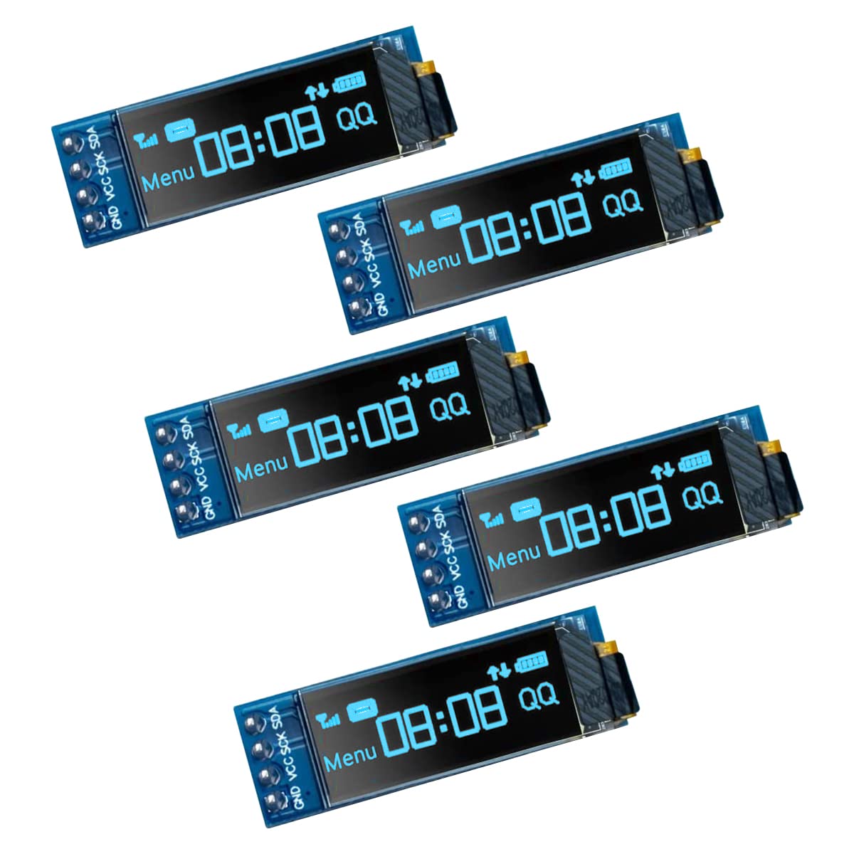 5 Pcs 0.91 Inch I2C IIC OLED Display Module OLED Screen DC 3.3V~5V Compatible with Arduino Raspberry PI (Blue Display Color)
